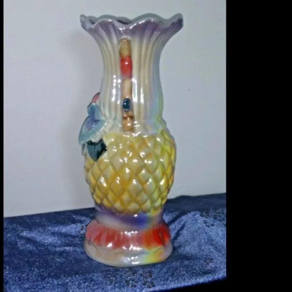 Vintage Pearlescent Lustreware Vase Floral multicolor 8